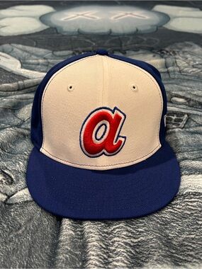 New Era Blue White Red Atlanta Braves Script A Snapback Hat